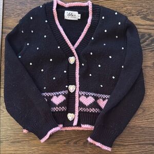 Black and Pink Cardigan with Heart Buttons